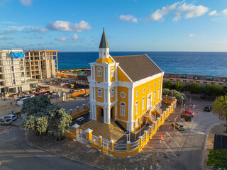 Temple Emanuel aerial view in Punda in city of Willemstad, Curacao. Historic Willemstad is a UNESCO...