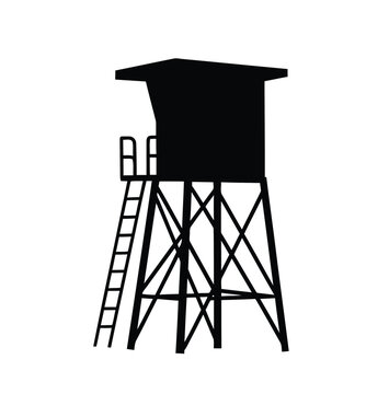 black lifeguard tower silhouette on white clip art preview