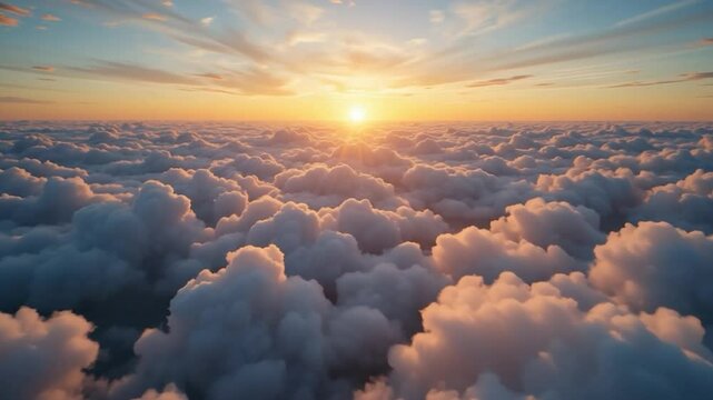 Majestic sunset over a field of clouds aerial panorama sky colors dramatic sky cloudscape heavenly scene serene sky cloud formations golden hour
