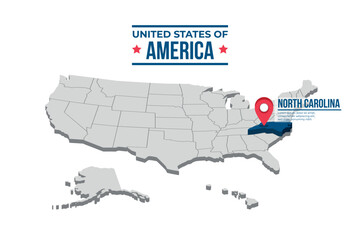 North Carolina Highlighted On A 3D Map Of The United States Of America