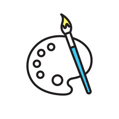 シンプル　イラスト　絵の具皿と絵筆のベクターイラスト