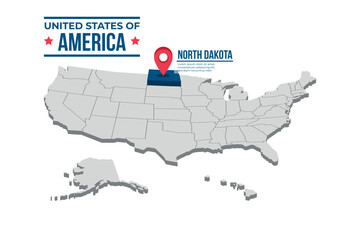 North Dakota Highlighted On A 3D Map Of The United States Of America