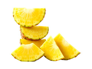 Fresh Slices of Ripe Pineapple Stacked and Isolated on a transparent background