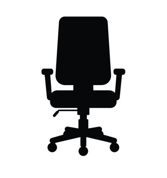 recommend clip art: Office chair silhouette. This image shows a black silhouette of an office chair with armrests and a five-wheel base, also known as an ergonomic swivel chair. Vector clipart illustration design.