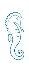 Chalk seahorse silhouette. Crayon aquatic creature. Marine life in the ocean, flat style, potential for summer designs.
