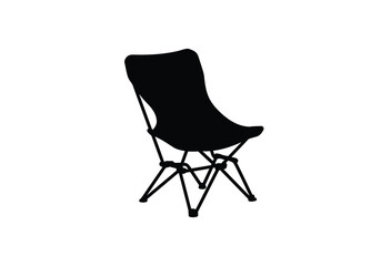Camping chair silhouette. This image shows a black silhouette of a foldable camping chair, highlighting its portable and practical design for outdoor use. Vector clipart illustration design.