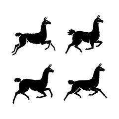 Running Llama Silhouette Vector Set &ndash; Fast Andean Animal in Motion for Wildlife, Farm, and Nature-Themed Design Projects