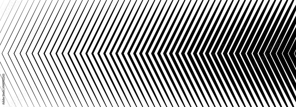 Poster Black linear arrow background. Repeated triangle gradation pattern. Vector fading striped halftone gradient texture. Thin to thick speed line concept backdrop for poster, print, cover, banner
