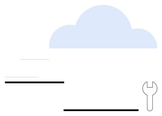 Abstract design featuring a soft blue cloud and a wrench, symbolizing cloud computing, maintenance, and technology solutions. Ideal for IT, innovation, support, cloud services, infrastructure tools