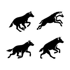 Running Hyena Silhouette Vector Set &ndash; Dynamic African Predator in Motion for Wildlife, Safari, and Nature-Themed Design Projects
