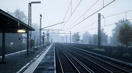 Fototapeta premium Pixelated Train Station Platform In Fog