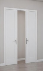 Fototapeta premium Modern white interior doors, various open/closed positions , building, background