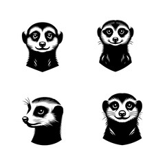 Meerkat Face Silhouette Vector Set &ndash; Detailed Portrait of a Curious Desert Mammal for Wildlife, Nature, and Animal-Themed Design Projects