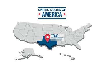 Texas Highlighted On A 3D Map Of The United States Of America