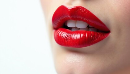 Obraz premium Close-up of vibrant red lipstick on pristine white , bold, vibrant