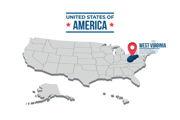 Obraz premium West Virginia Highlighted On A 3D Map Of The United States Of America