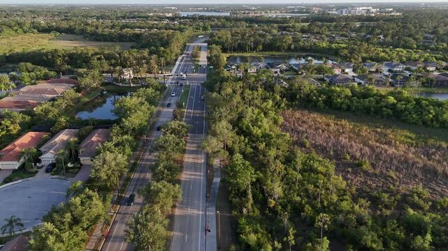 aerial view of Lakewood Ranch boulevard turning into the Country Club subdivision