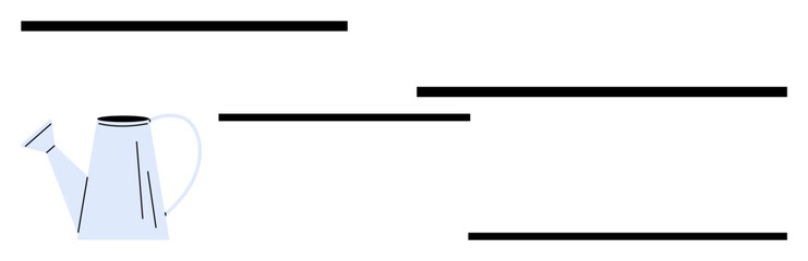 Light blue watering can with bold black horizontal lines aligned abstractly. Ideal for gardening, growth, simplicity, productivity, minimalism, modern design visuals, simple landing page