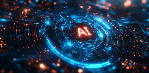 Obraz premium Abstract futuristic background with glowing text