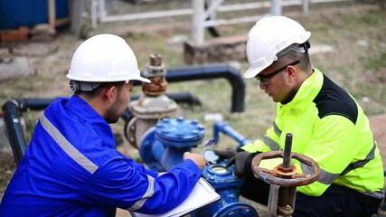 Engineers and technicians are jointly inspecting parts of the factory's high pressure water discharge system.