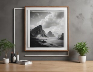 Fototapeta premium Modern collage frame mockup with diverse image display options , interior design, different sizes, photography template