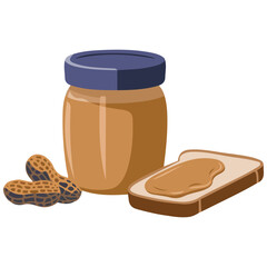 Jar of creamy peanut butter on plain background isolated vector illustration on white background