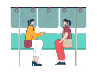 Passengers sit in the train. Commuter illustration. Flat vector illustration concept.
