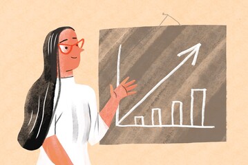 portrait of woman, office worker,  with a growth chart