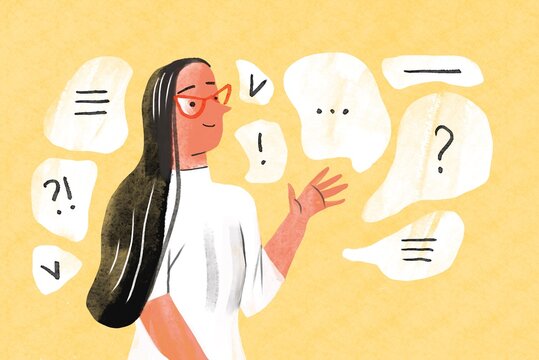 portrait of woman with speech bubbles 