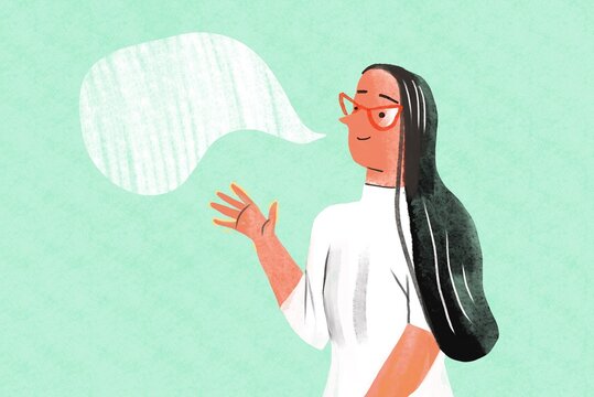 portrait of woman with empty speech bubble