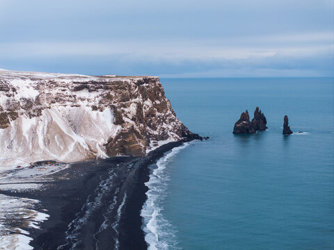 Aerial View of Black Sand Beach in Iceland