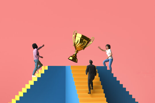 Golden trophy competition, achievement, success concept