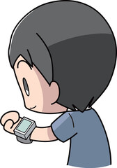手首式の血圧計で血圧を測る男性のイラスト