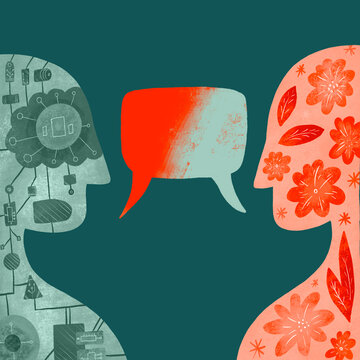 Two contrasting figures engage in a spirited conversation
