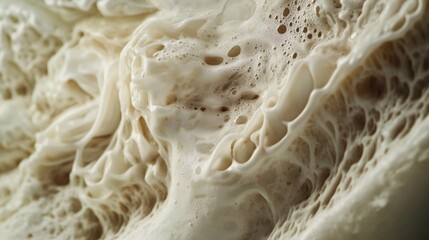 Close-up view of creamy, foamy texture resembling whipped cream or frothy liquid, showcasing intricate details of bubbles and organic shapes, with a soft, neutral color palette that evokes a sense of 