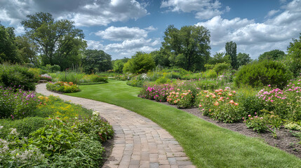 Obraz premium Colorful Flower Garden Path With Lush Trees