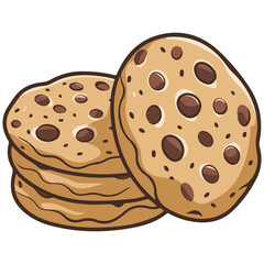Chocolate chip cookies logo cartoon style isolated vector illustration on white background