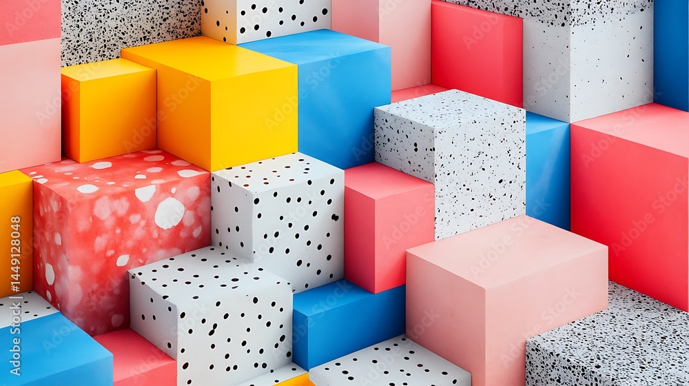 Poster abstract colorful geometric blocks composition scene