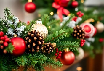 Fototapeta premium close up of a bunch of christmas decorations