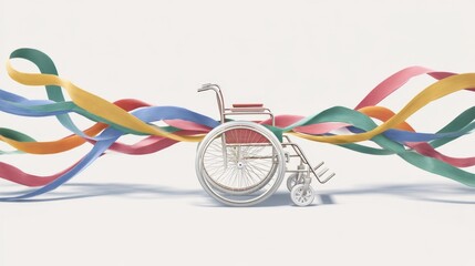 Colorful Ribbons Surrounding a Wheelchair Symbolizing Inclusion