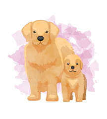 Dog Golden Retriever Mothers Day Watercolor Animal Symbol of Love Postcard Vector Illustration