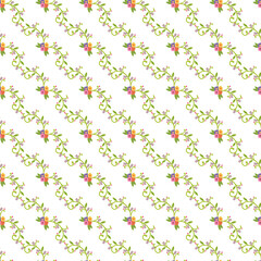 Seamless Delicate Floral Pattern With Colorful Blossoms and Green Vine Design