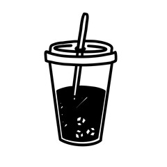 Cup of ice Coffee Doodle Line for Scrapbook and Coloring Book – Hand Drawn Icon for Planner, Journal, and Coffee Shop Design