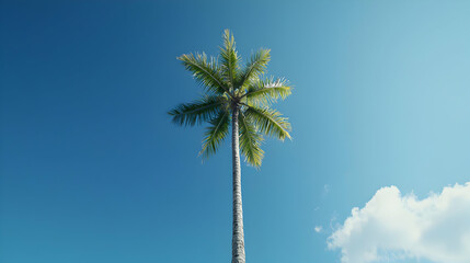 Palm Tree Against Bright Sky And Clouds