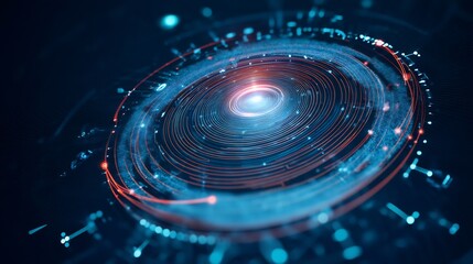 Business AI core surrounded by concentric waves of data strategic pulse visualization 