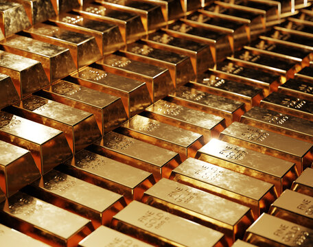 Gold bars in a pile