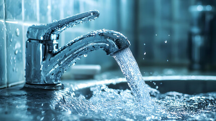 Close Up Of Flowing Water From A Faucet