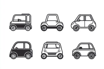 Six car icons; side view; white background; design element