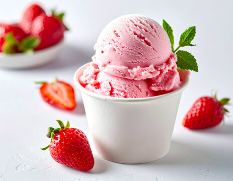 Strawberry Gelato in Cone or Cup &ndash; Smooth and Refreshing Italian Treat, Gelato de Fresa en Cono o Vaso &ndash; Delicia Italiana Suave y Refrescante, Generated Image