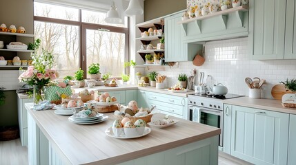 Pastel Easter Kitchen Decor & Spring Flowers - Farmhouse style